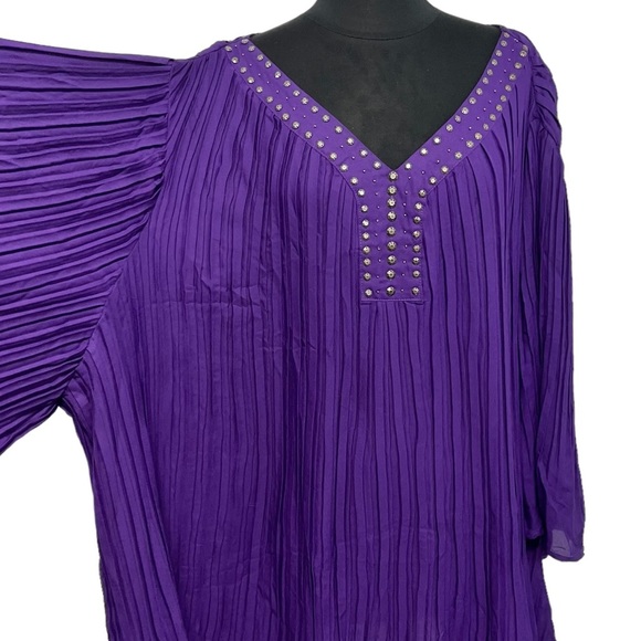 WOMAN Within Tunic Top Purple Large Bell Sleeve Layered Pleated Metal Details 4X - Picture 2 of 7